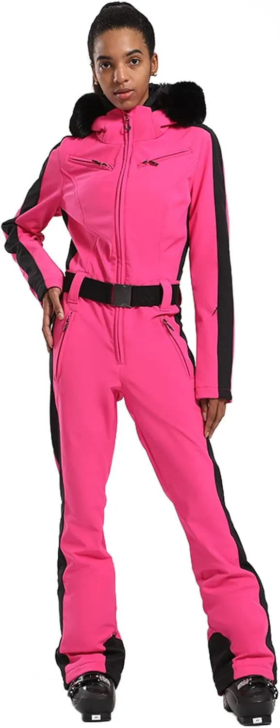 GSOU SNOW Womens Ski Suit One Piece Snowsuit Snowboard Slim Insulated Jumpsuit Jacket Waterproof Windproof for Outdoor Sports