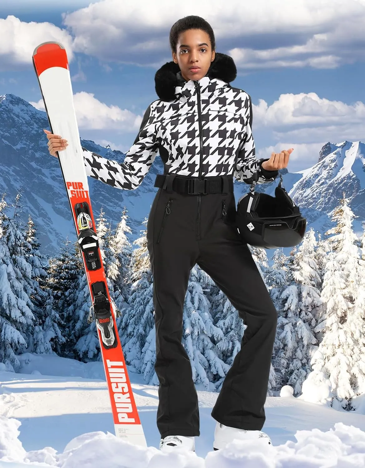 GSOU SNOW Womens Ski Suit One Piece Snowsuit Snowboard Slim Insulated Jumpsuit Jacket Waterproof Windproof for Outdoor Sports
