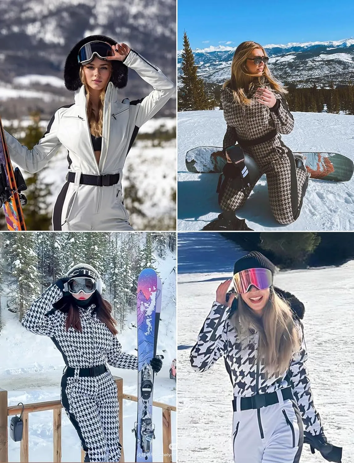 GSOU SNOW Womens Ski Suit One Piece Snowsuit Snowboard Slim Insulated Jumpsuit Jacket Waterproof Windproof for Outdoor Sports