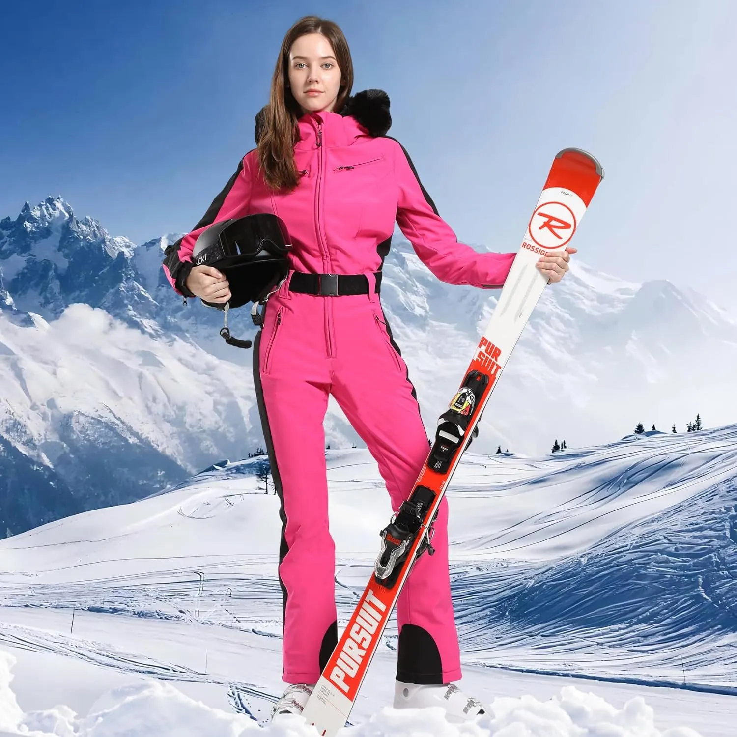 GSOU SNOW Womens Ski Suit One Piece Snowsuit Snowboard Slim Insulated Jumpsuit Jacket Waterproof Windproof for Outdoor Sports