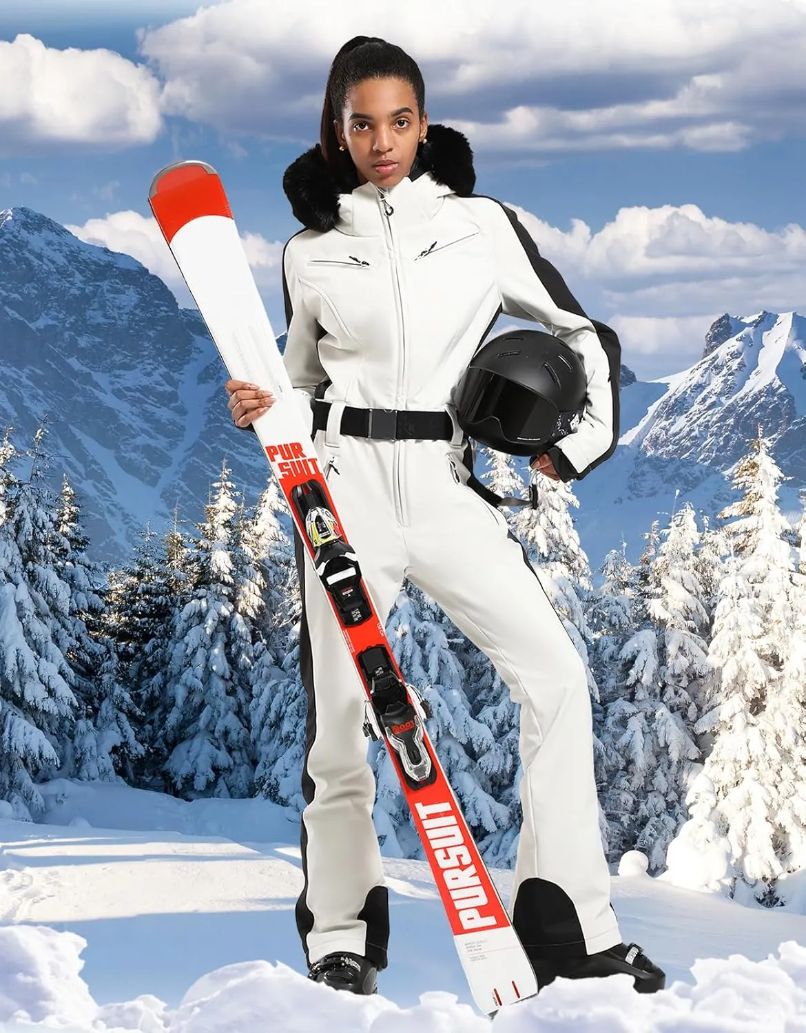 GSOU SNOW Womens Ski Suit One Piece Snowsuit Snowboard Slim Insulated Jumpsuit Jacket Waterproof Windproof for Outdoor Sports