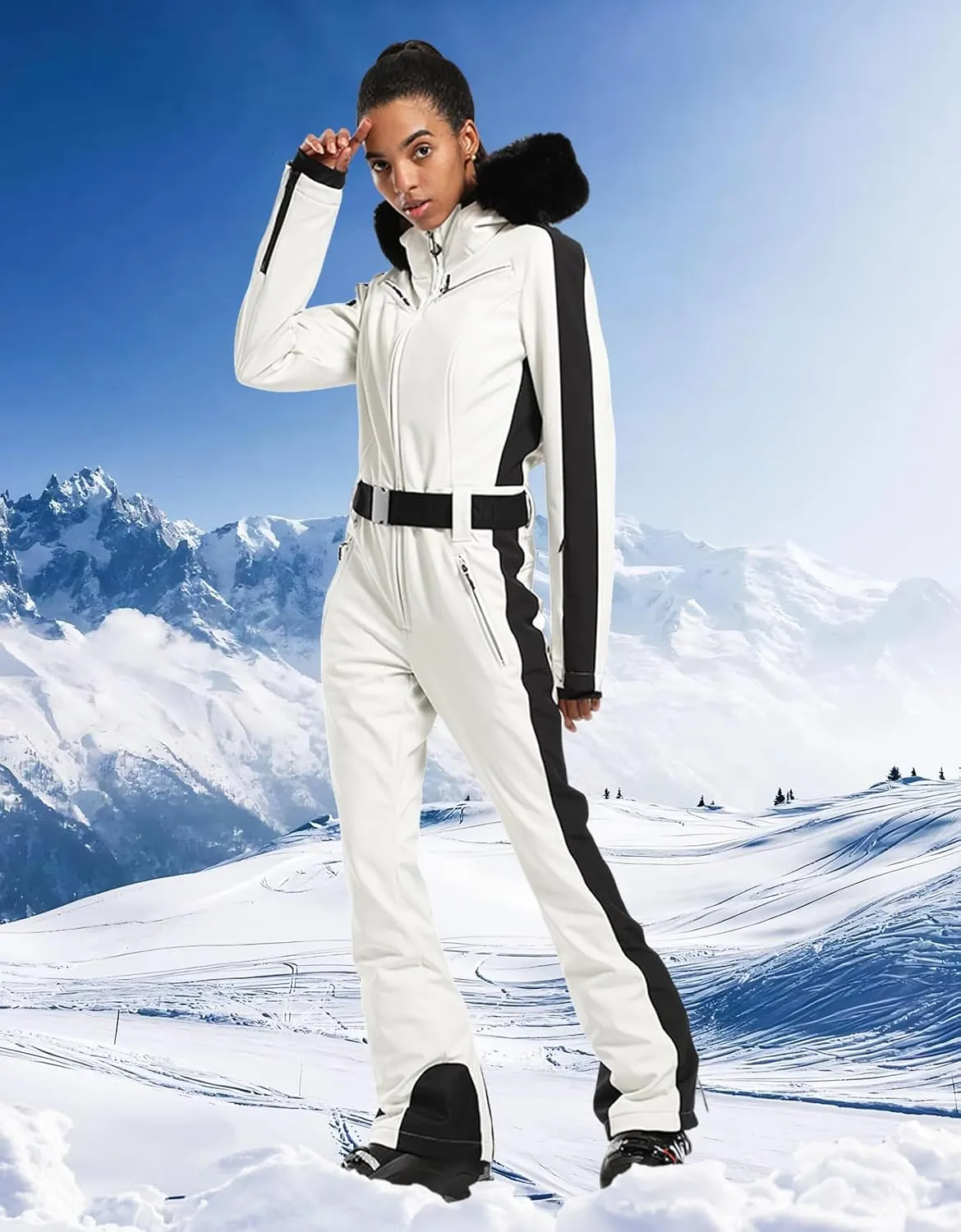 GSOU SNOW Womens Ski Suit One Piece Snowsuit Snowboard Slim Insulated Jumpsuit Jacket Waterproof Windproof for Outdoor Sports
