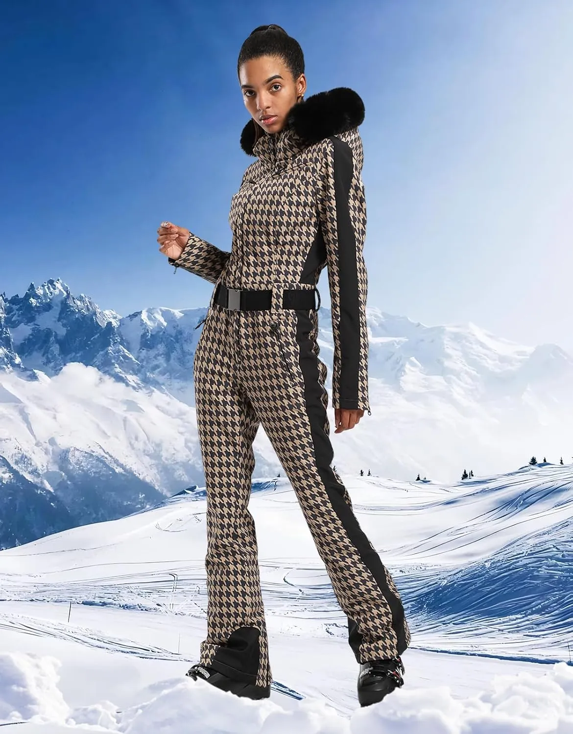 GSOU SNOW Womens Ski Suit One Piece Snowsuit Snowboard Slim Insulated Jumpsuit Jacket Waterproof Windproof for Outdoor Sports