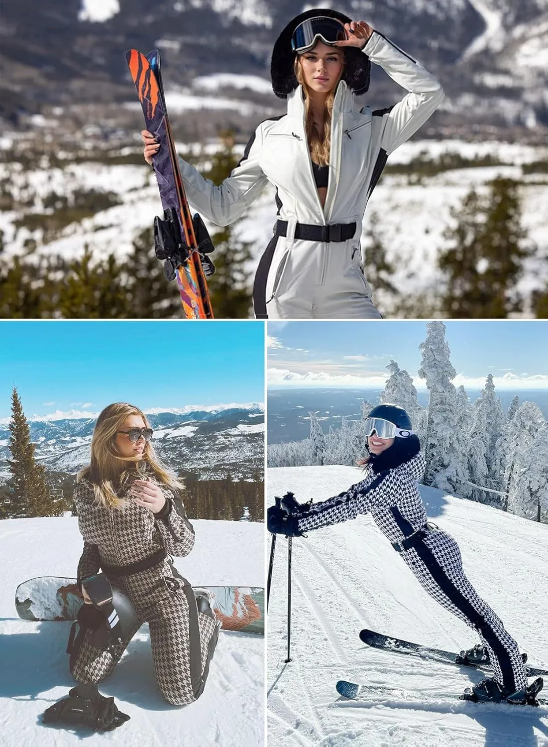 GSOU SNOW Womens Ski Suit One Piece Snowsuit Snowboard Slim Insulated Jumpsuit Jacket Waterproof Windproof for Outdoor Sports