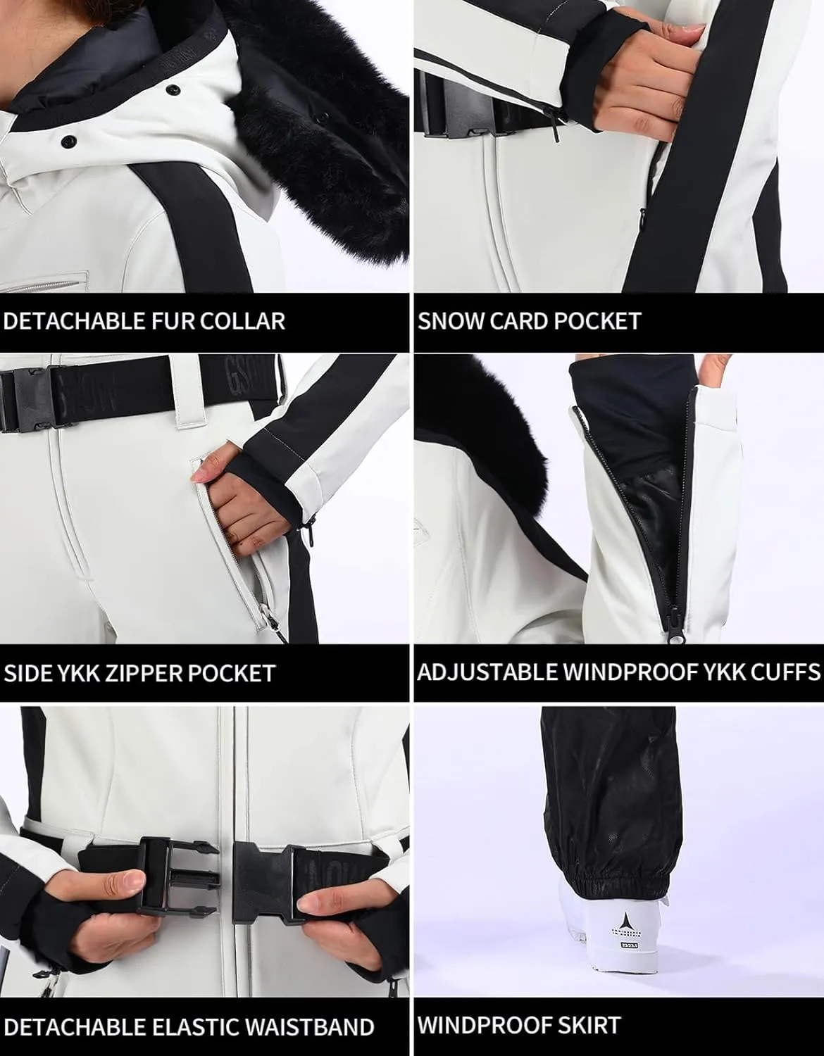 GSOU SNOW Womens Ski Suit One Piece Snowsuit Snowboard Slim Insulated Jumpsuit Jacket Waterproof Windproof for Outdoor Sports