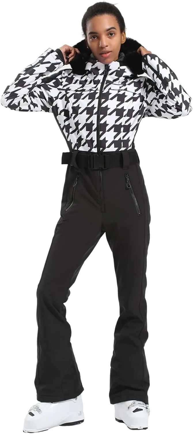 GSOU SNOW Womens Ski Suit One Piece Snowsuit Snowboard Slim Insulated Jumpsuit Jacket Waterproof Windproof for Outdoor Sports