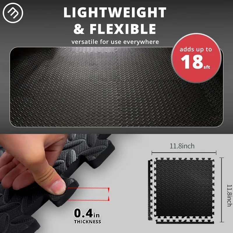 Gym Floor Set - 18 - piece Interlocking EVA Soft Foam Floor Mat for Home Fitness - Soft, Non - slip, Waterproof, and Easy to Clean. Ideal for Home Gym Workouts, Bedrooms, Living Rooms, and Outdoor Use