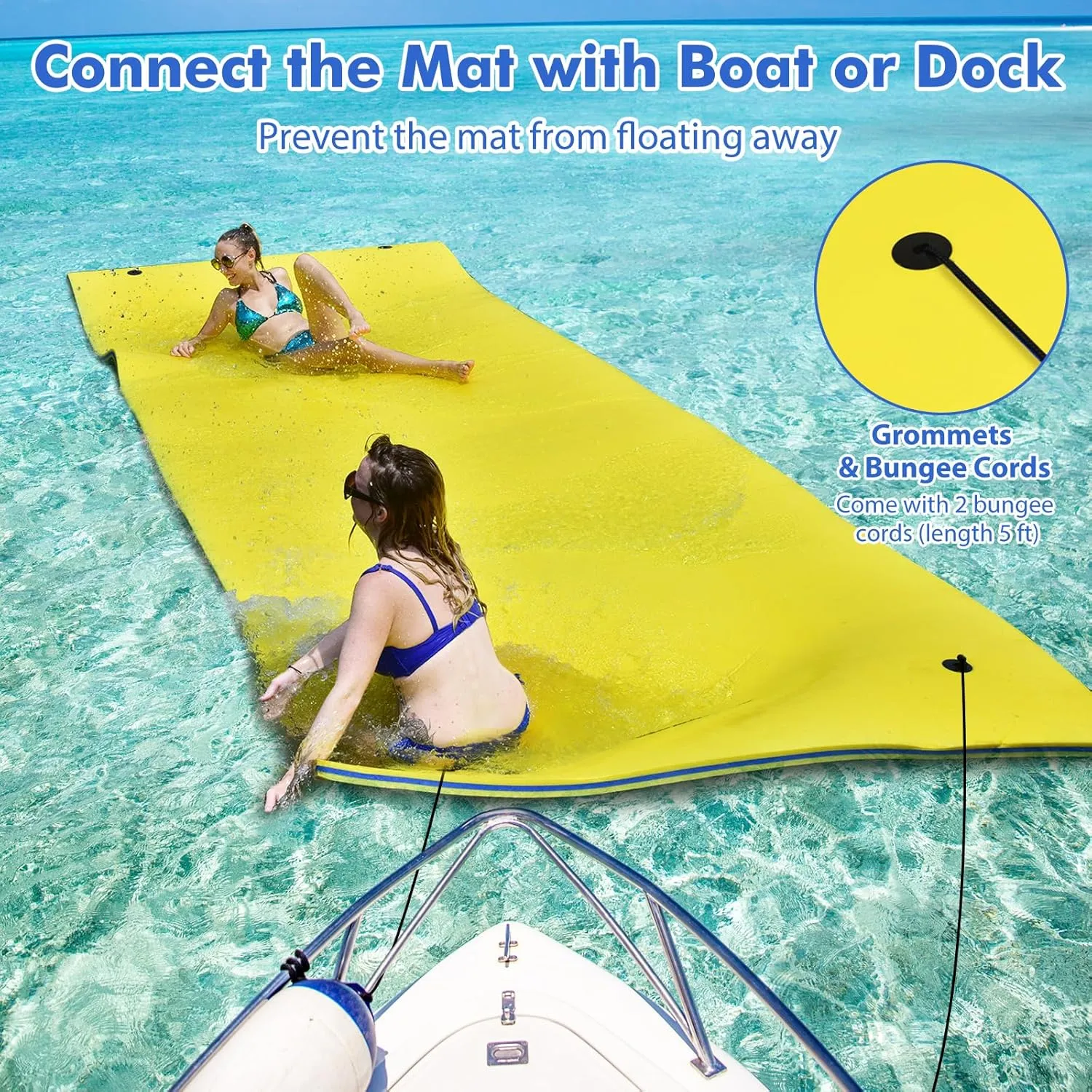 GYMAX Floating Water Pad, 9/18 FT x 6 FT Water Foam Mat with Rolling Pillow, 3-Layer Floating Island for Pool River Lake Beach Sea Activities