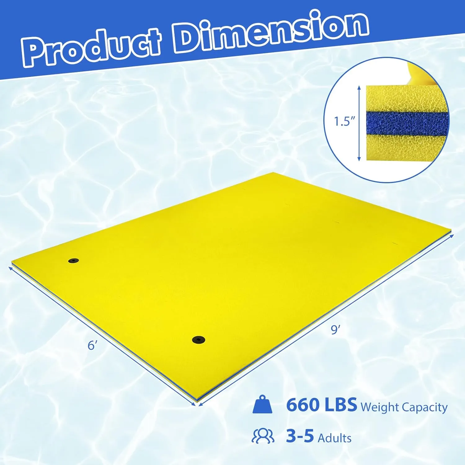GYMAX Floating Water Pad, 9/18 FT x 6 FT Water Foam Mat with Rolling Pillow, 3-Layer Floating Island for Pool River Lake Beach Sea Activities