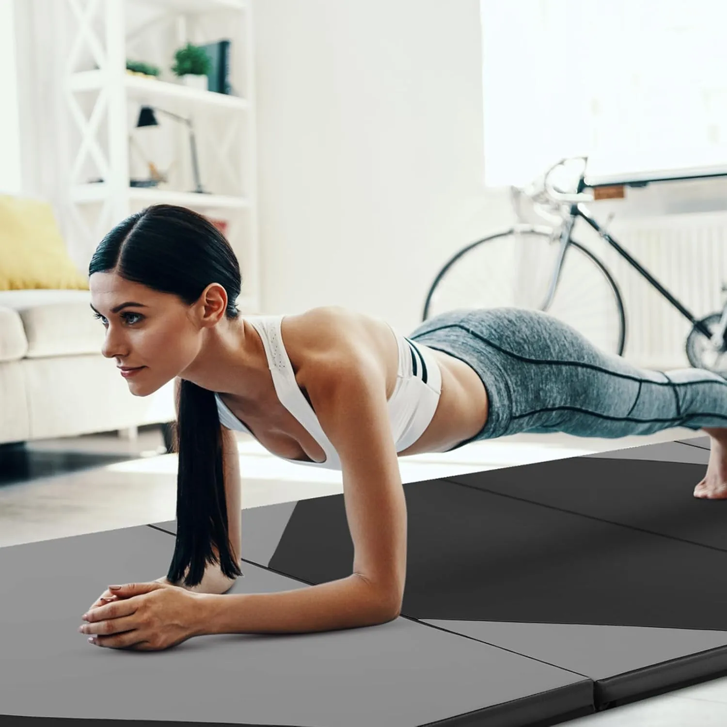 GYMAX Gymnastics Mat, 4 FT x 10 FT x 2 Inches Folding Exercise Mat w/Carrying Handles, Hook & Loop Fasteners, Tumbling Mat Waterproof for Yoga, Stretching, Home Gym