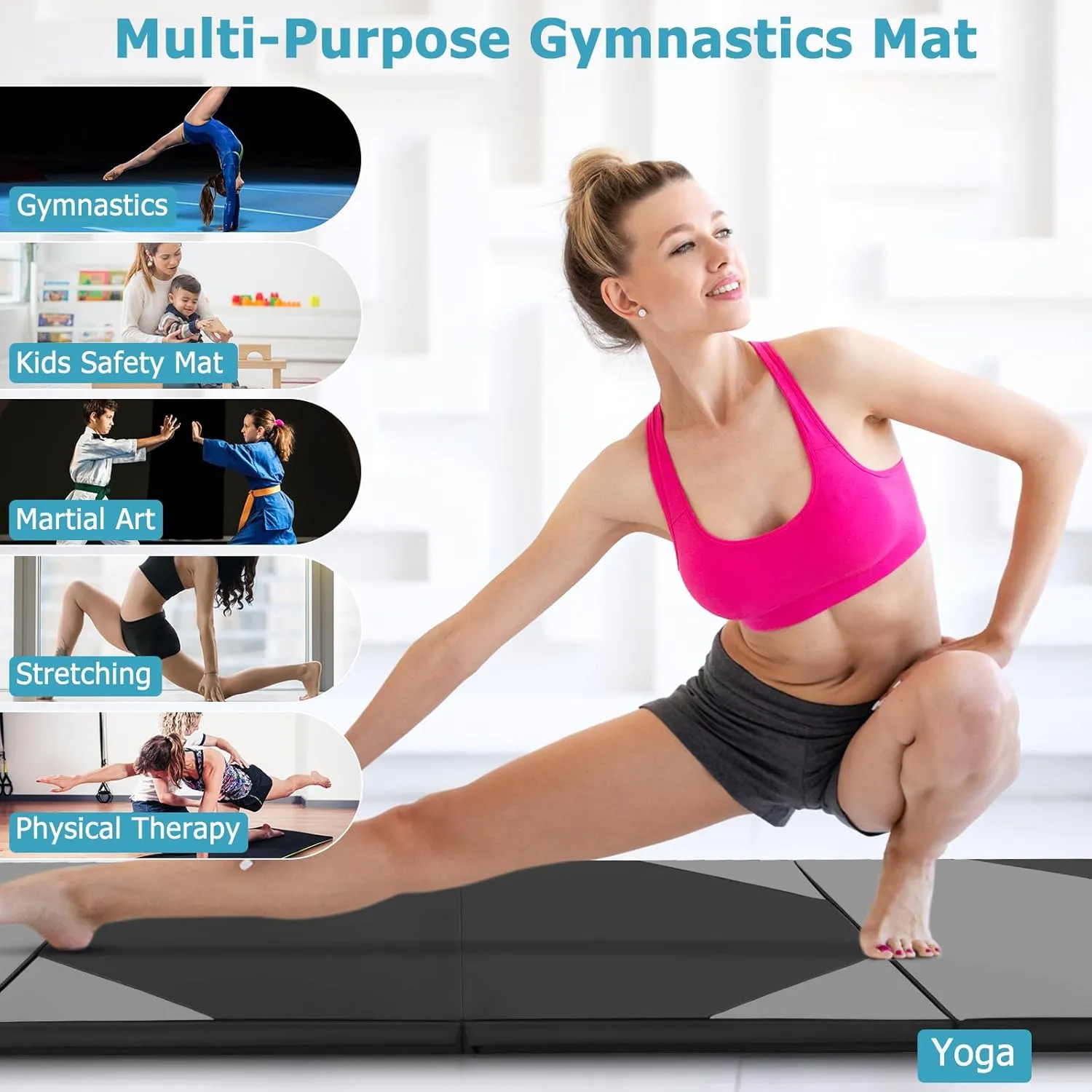 GYMAX Gymnastics Mat, 4 FT x 10 FT x 2 Inches Folding Exercise Mat w/Carrying Handles, Hook & Loop Fasteners, Tumbling Mat Waterproof for Yoga, Stretching, Home Gym