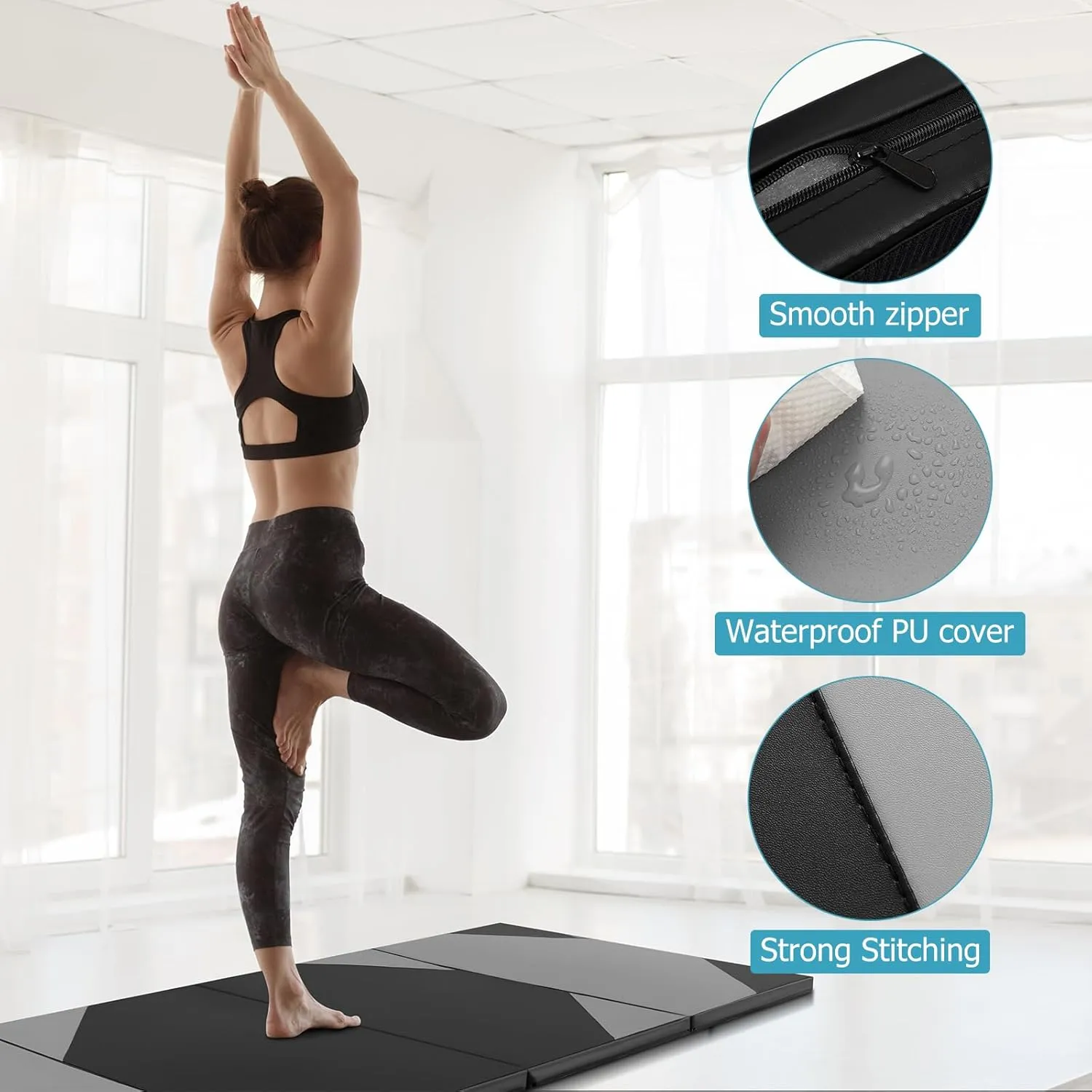 GYMAX Gymnastics Mat, 4 FT x 10 FT x 2 Inches Folding Exercise Mat w/Carrying Handles, Hook & Loop Fasteners, Tumbling Mat Waterproof for Yoga, Stretching, Home Gym