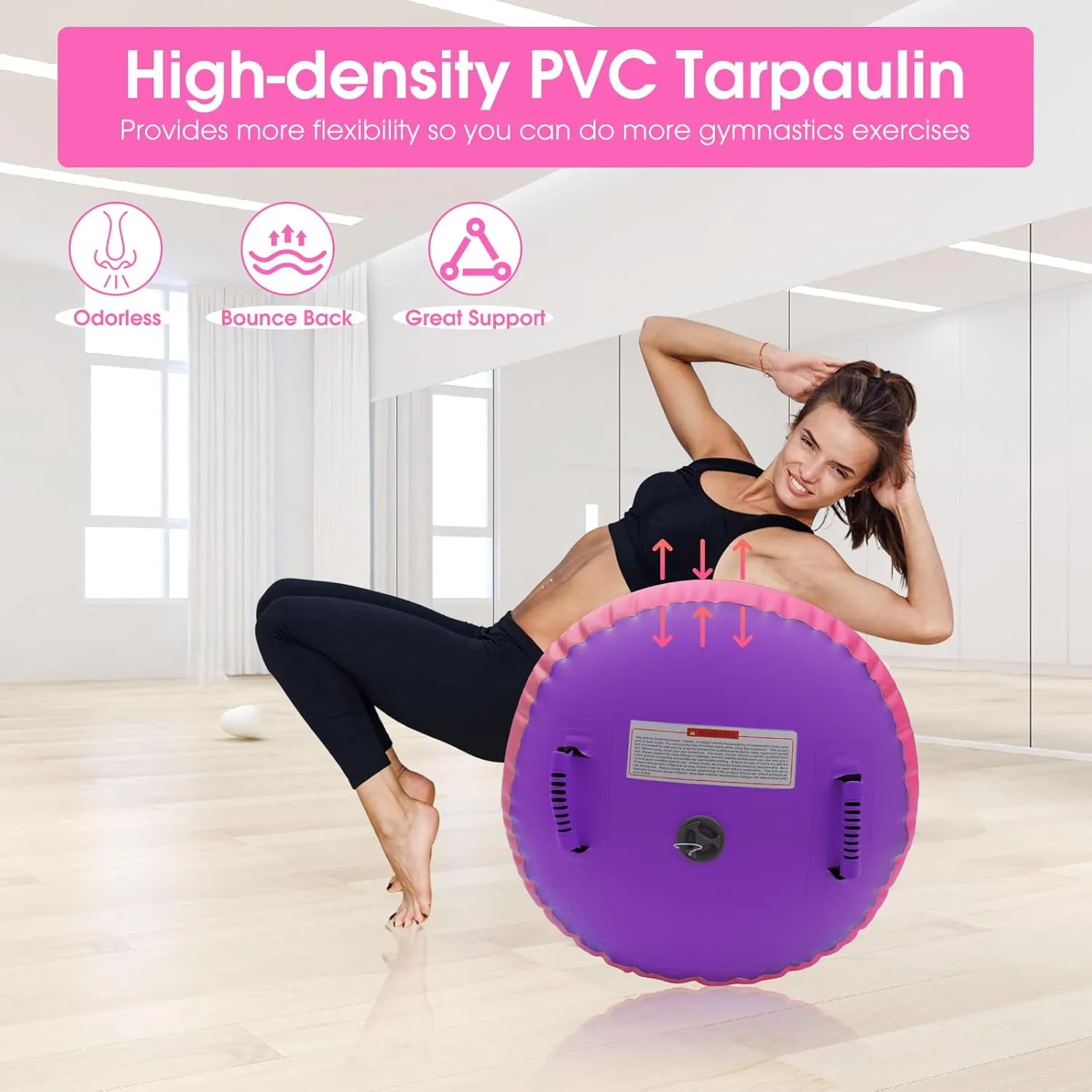 Gymnastics Air Barrel Roller Air Spot, Inflatable Tumbling Mat Tumble Track Gymnastic Equipment Balance Cylinder with Pump for Yoga Cheerleading Home Use Gym