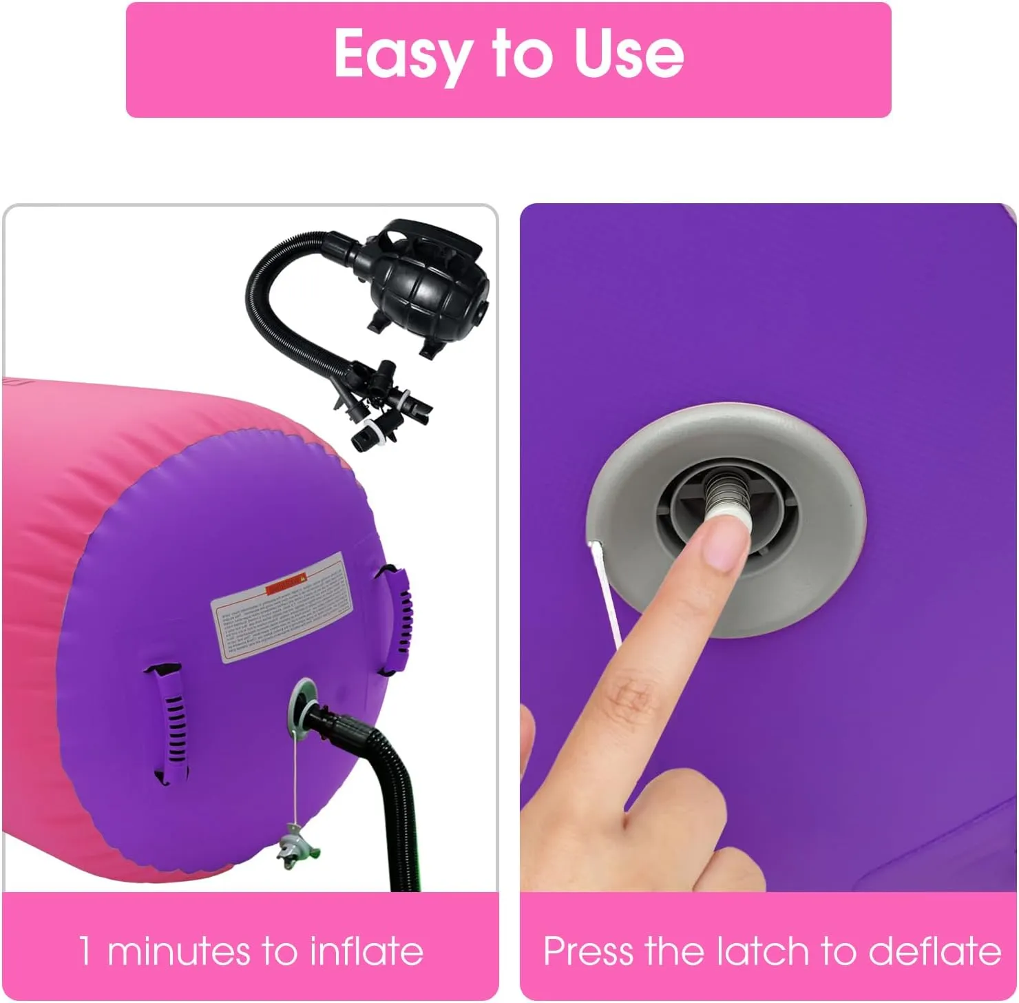 Gymnastics Air Barrel Roller Air Spot, Inflatable Tumbling Mat Tumble Track Gymnastic Equipment Balance Cylinder with Pump for Yoga Cheerleading Home Use Gym