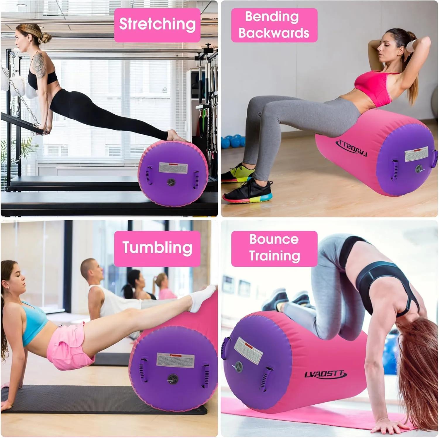 Gymnastics Air Barrel Roller Air Spot, Inflatable Tumbling Mat Tumble Track Gymnastic Equipment Balance Cylinder with Pump for Yoga Cheerleading Home Use Gym