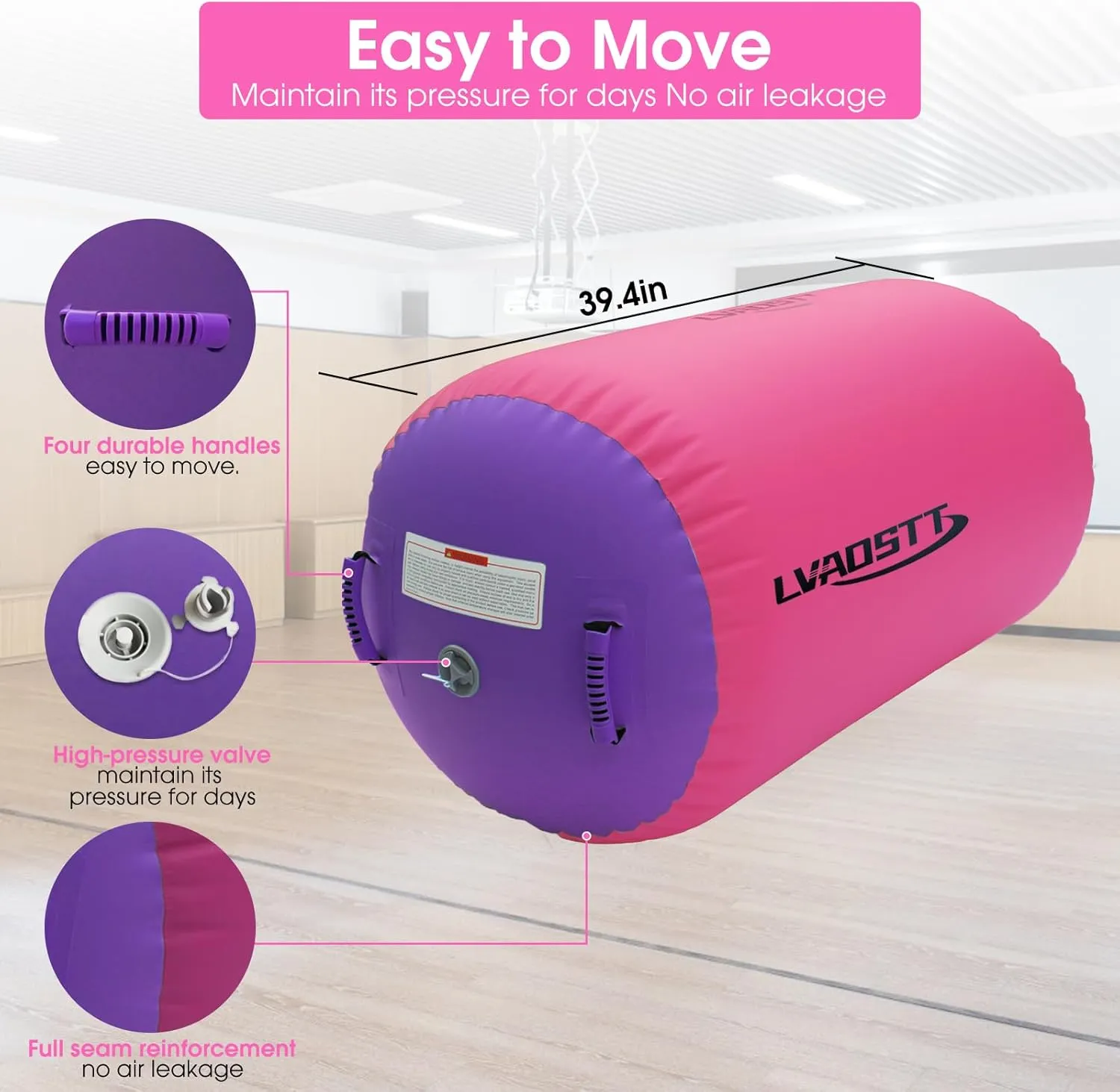 Gymnastics Air Barrel Roller Air Spot, Inflatable Tumbling Mat Tumble Track Gymnastic Equipment Balance Cylinder with Pump for Yoga Cheerleading Home Use Gym