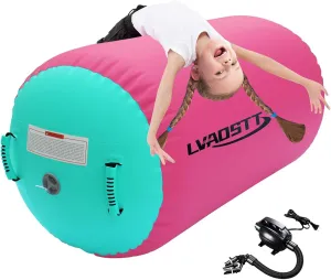 Gymnastics Air Barrel Roller Air Spot, Inflatable Tumbling Mat Tumble Track Gymnastic Equipment Balance Cylinder with Pump for Yoga Cheerleading Home Use Gym