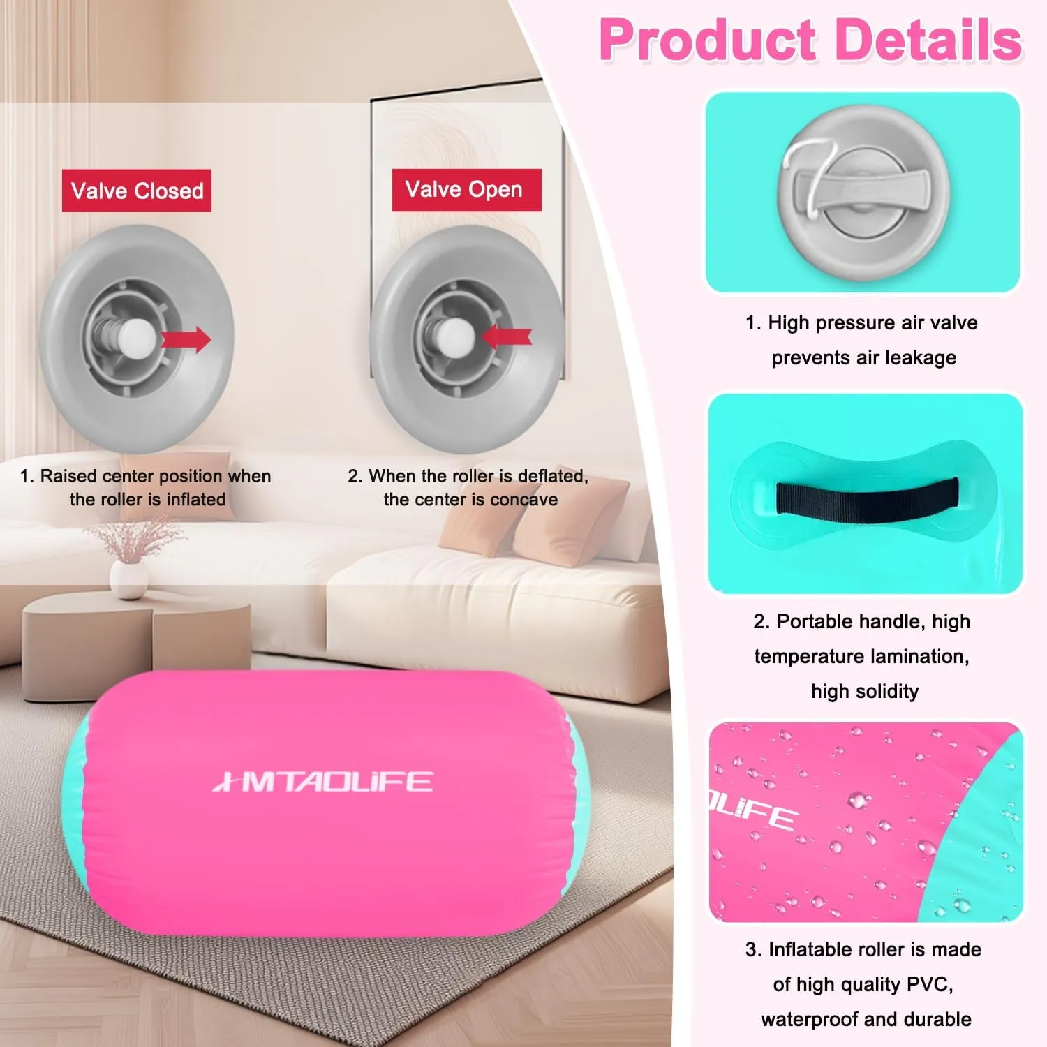 Gymnastics Air Roller Air Barrel, Inflatable Tumble Roller Mat, Air Roller Gymnastics Barrel Kids Back Somersault Backbend Trainer for Yoga Training Cheerleading Home Use