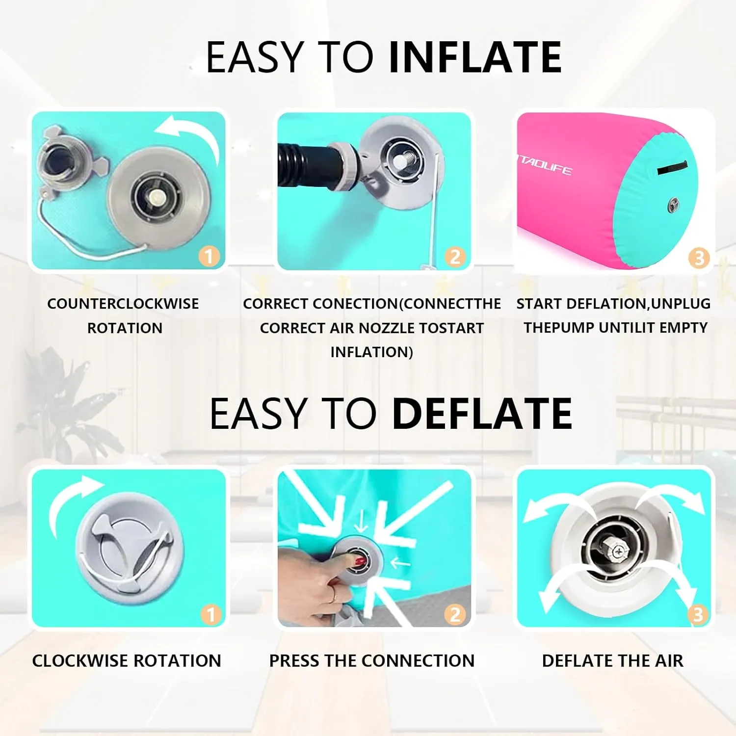 Gymnastics Air Roller Air Barrel, Inflatable Tumble Roller Mat, Air Roller Gymnastics Barrel Kids Back Somersault Backbend Trainer for Yoga Training Cheerleading Home Use