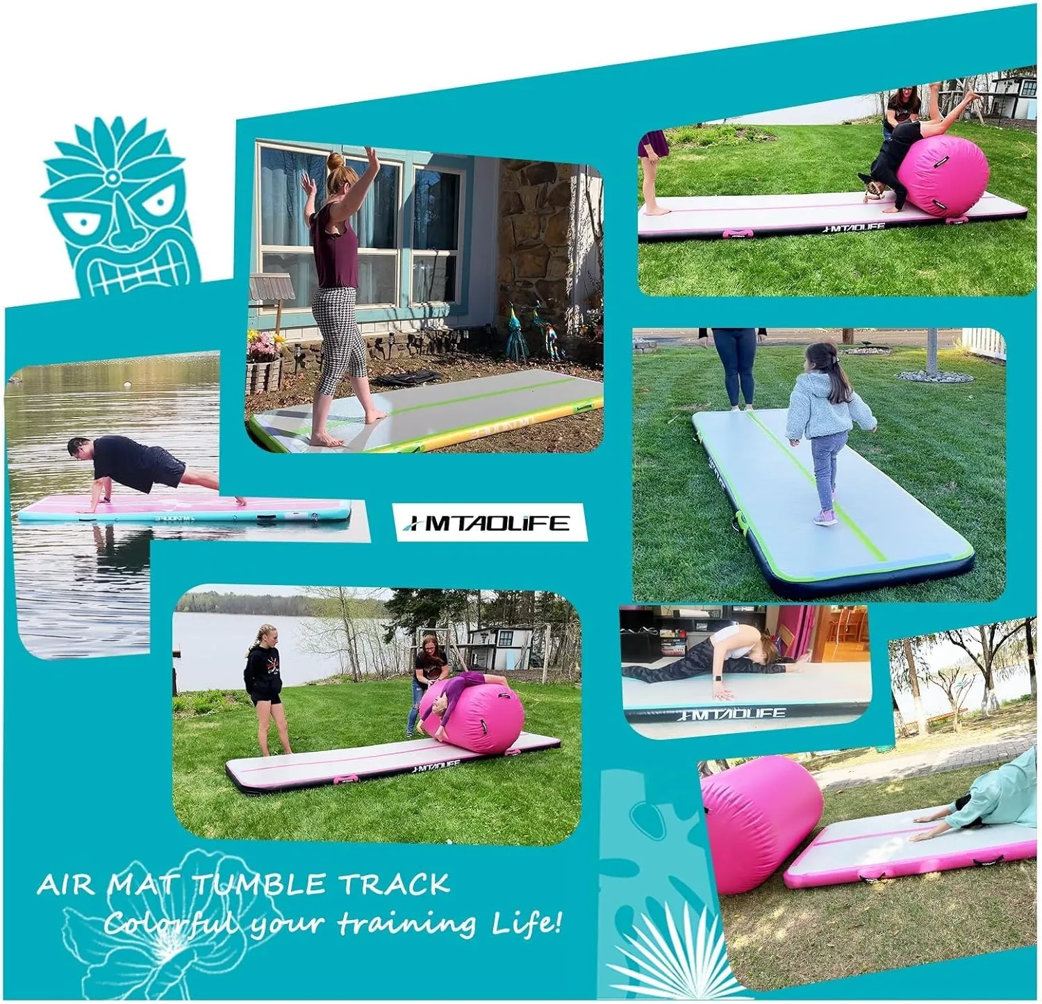 Gymnastics Air Roller Air Barrel, Inflatable Tumble Roller Mat, Air Roller Gymnastics Barrel Kids Back Somersault Backbend Trainer for Yoga Training Cheerleading Home Use
