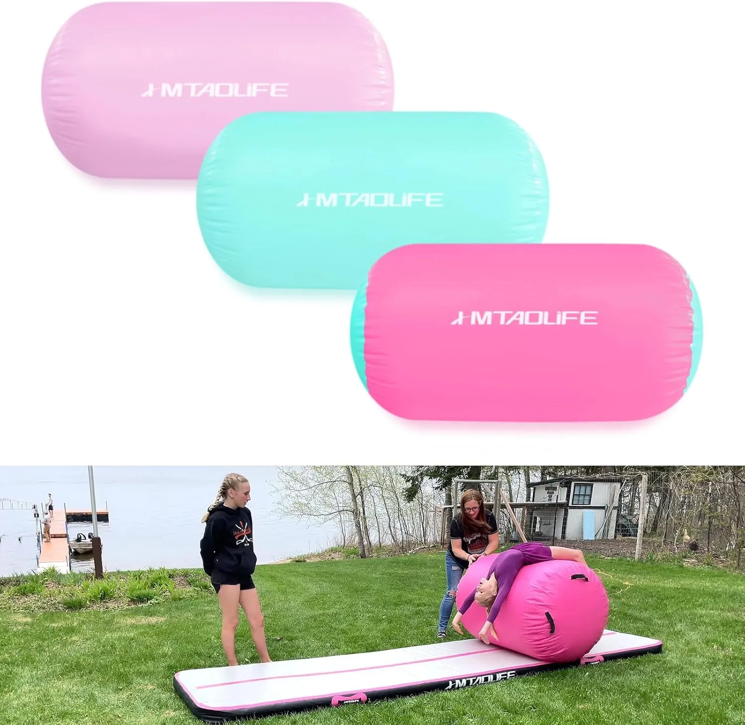 Gymnastics Air Roller Air Barrel, Inflatable Tumble Roller Mat, Air Roller Gymnastics Barrel Kids Back Somersault Backbend Trainer for Yoga Training Cheerleading Home Use