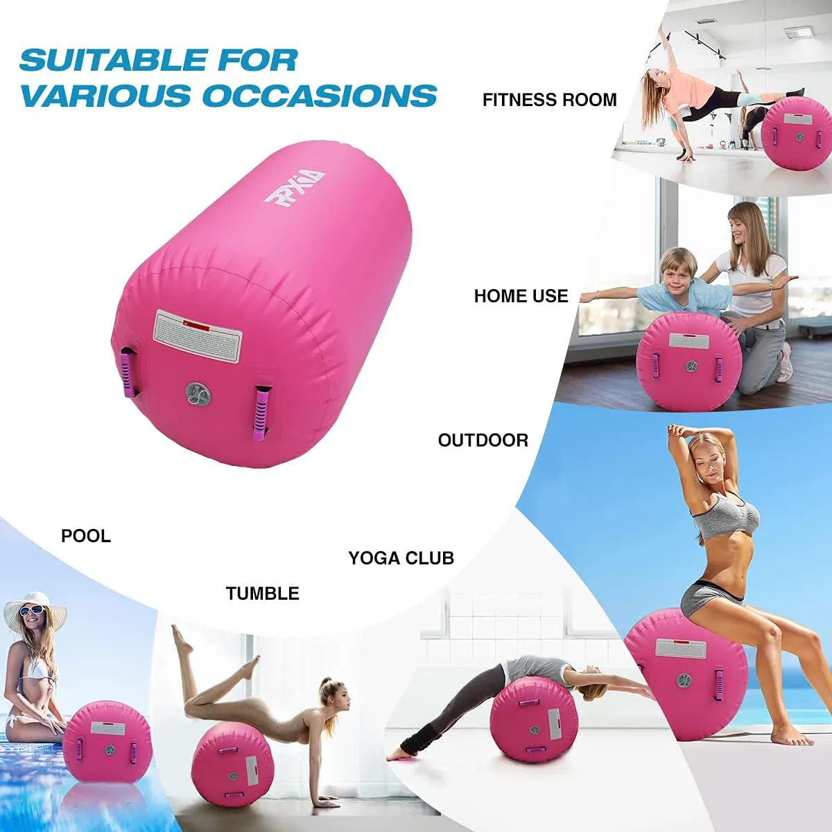 Gymnastics Air Roller Air Barrel Inflatable Tumbling Mat, Tumble Track Backhandspring Mat Gymnastic Equipment with Pump for Yoga Training Cheerleading Home Use