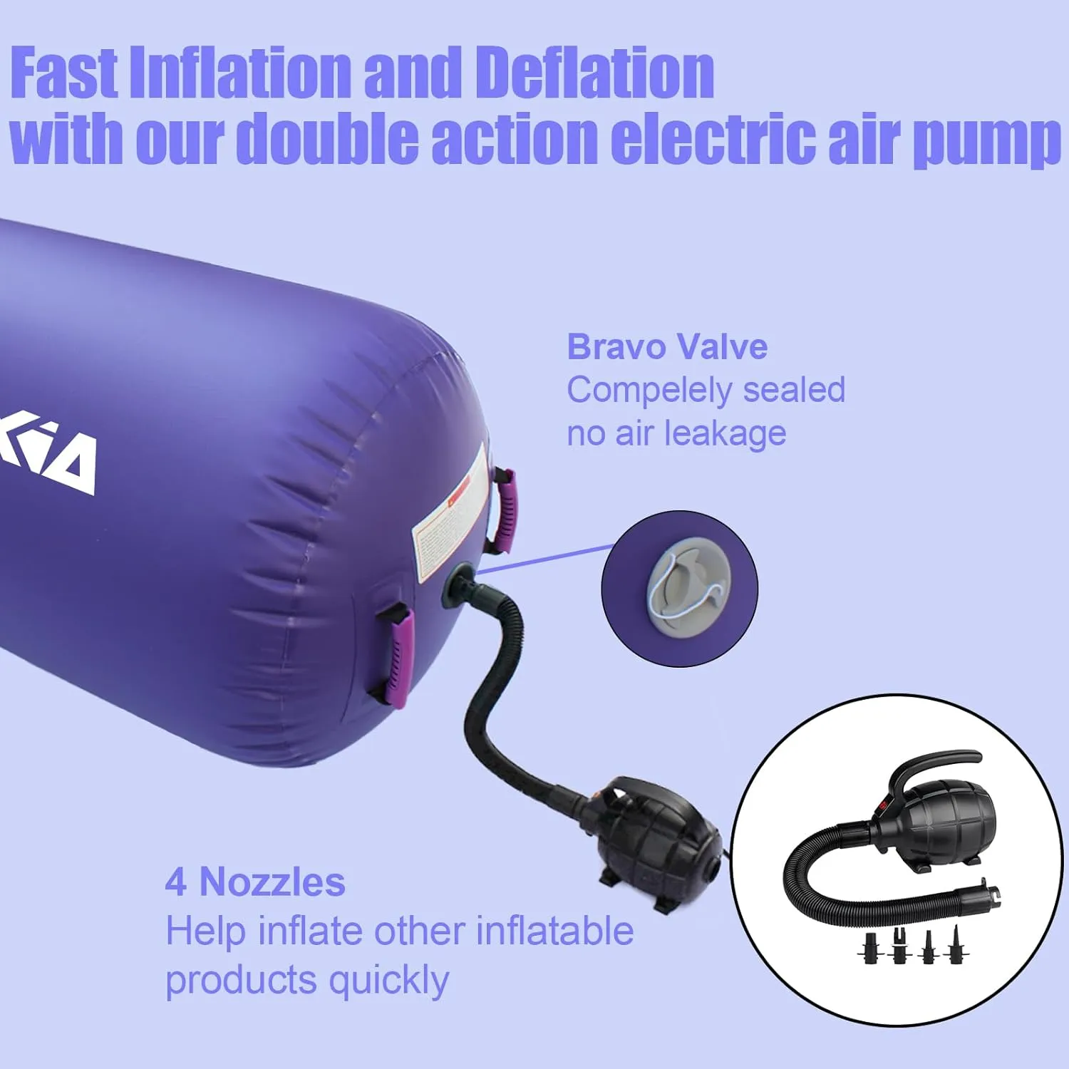 Gymnastics Air Roller Air Barrel Inflatable Tumbling Mat, Tumble Track Backhandspring Mat Gymnastic Equipment with Pump for Yoga Training Cheerleading Home Use