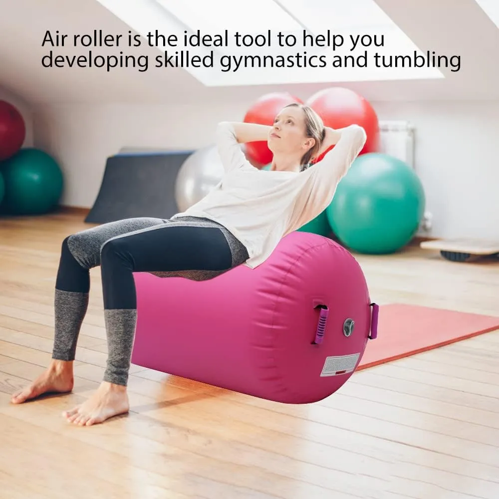 Gymnastics Air Roller Air Barrel Inflatable Tumbling Mat, Tumble Track Backhandspring Mat Gymnastic Equipment with Pump for Yoga Training Cheerleading Home Use