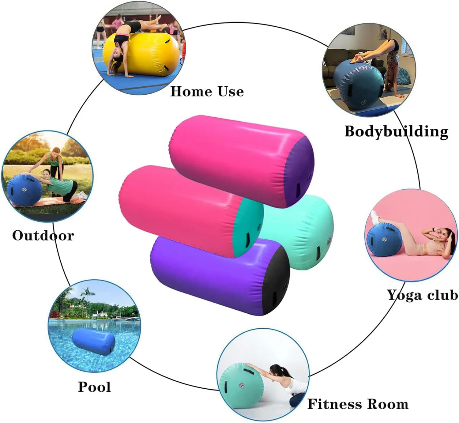 Gymnastics Air Roller Air Barrel Inflatable Tumbling Mat,Back Handspring Training Mats For Home Use, Gym Training, Cheerleading With Electric Pump