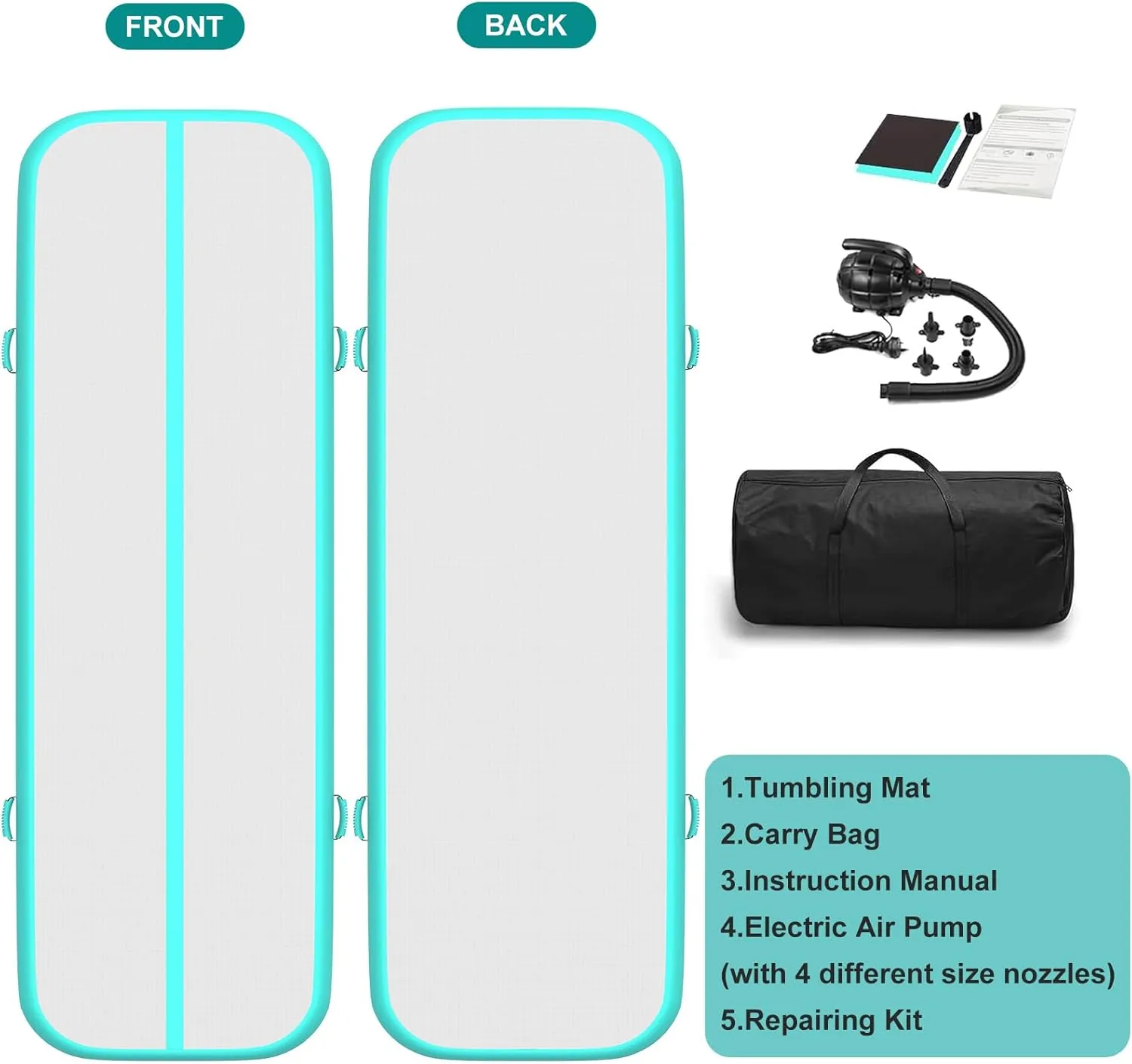 Gymnastics Air Tumbling Mat 13ft/16ft/20ft Tumble Track, Inflatable Tumbling Mat 4/8 inch Thickness with Electric Air Pump for Home Use/Tumbing Meditation/Cheerleading/Water Use