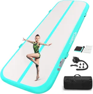 Gymnastics Air Tumbling Mat 13ft/16ft/20ft Tumble Track, Inflatable Tumbling Mat 4/8 inch Thickness with Electric Air Pump for Home Use/Tumbing Meditation/Cheerleading/Water Use