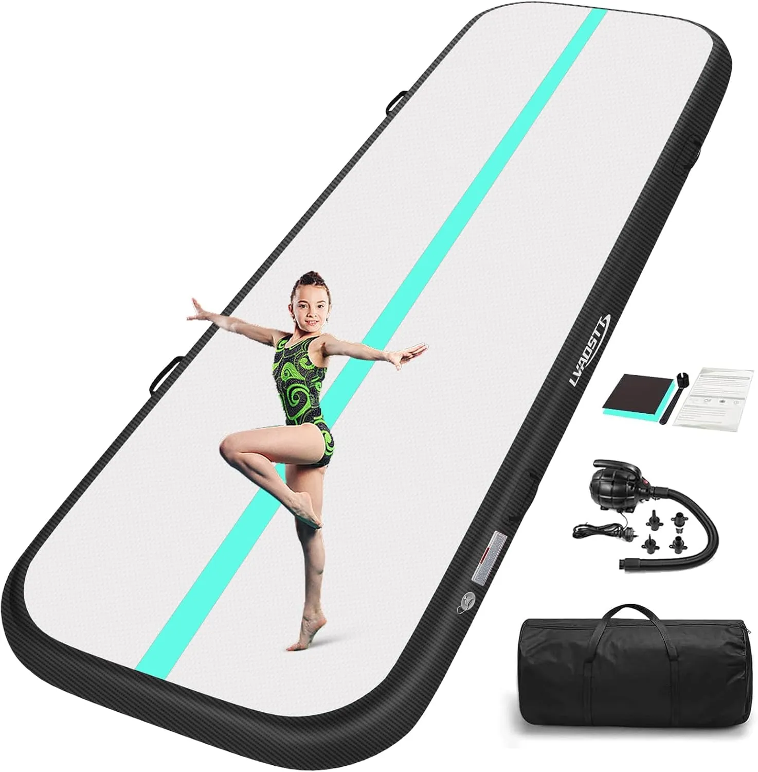 Gymnastics Air Tumbling Mat 13ft/16ft/20ft Tumble Track, Inflatable Tumbling Mat 4/8 inch Thickness with Electric Air Pump for Home Use/Tumbing Meditation/Cheerleading/Water Use