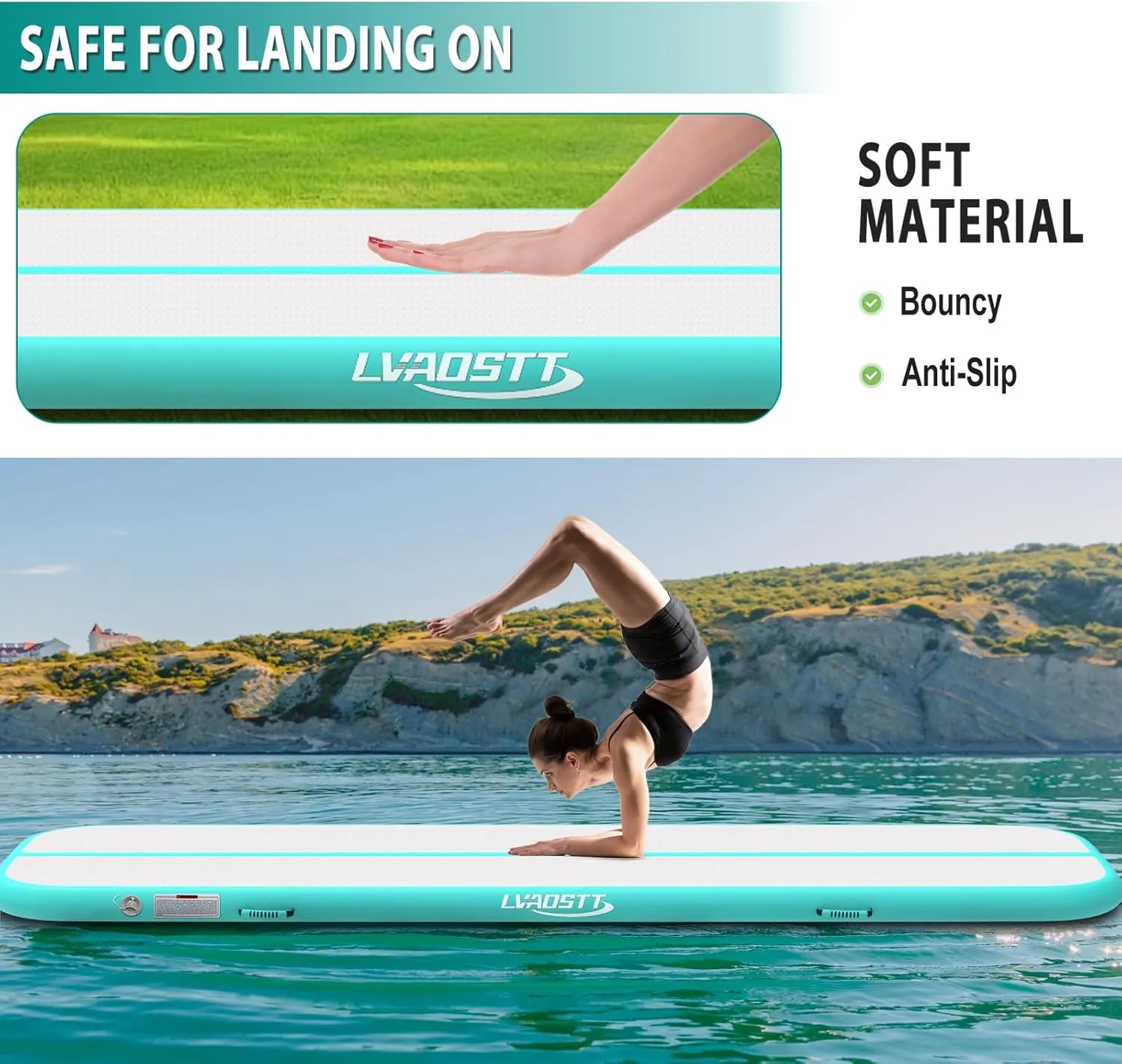 Gymnastics Air Tumbling Mat 13ft/16ft/20ft Tumble Track, Inflatable Tumbling Mat 4/8 inch Thickness with Electric Air Pump for Home Use/Tumbing Meditation/Cheerleading/Water Use