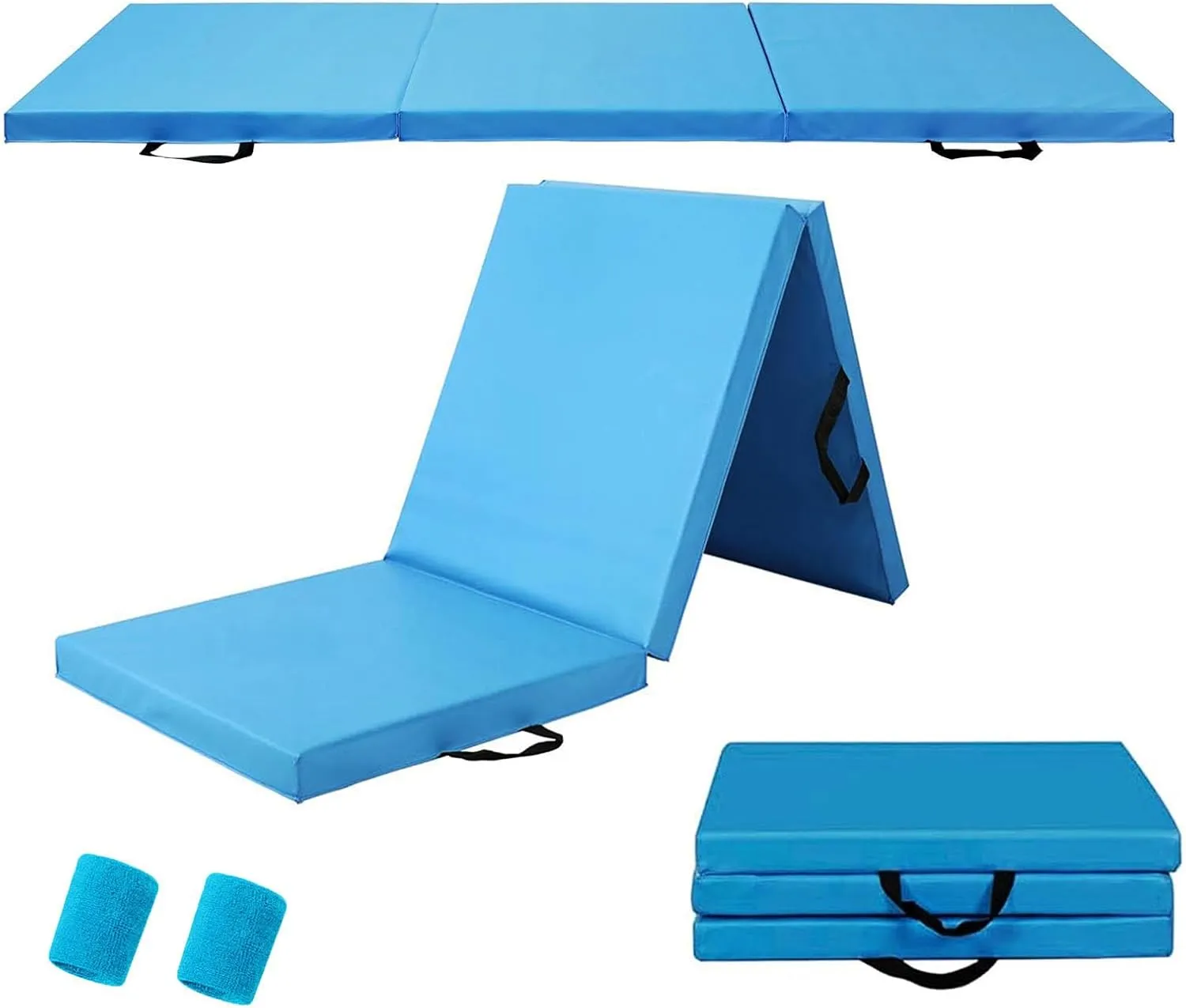 Gymnastics Exercise Mat - 2 Inch Thick Gym Mat PU Leather Waterproof for Tumbling, Folding Easy Carry Durable Gymnastic Mat, Balance and Home Workouts for Practice and Training Fitness
