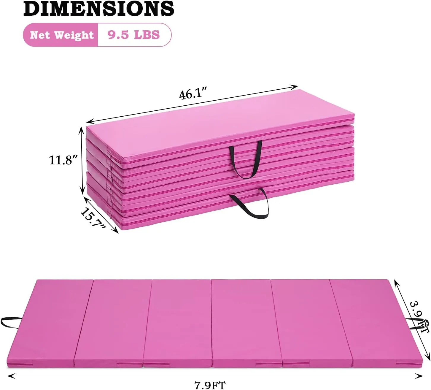 Gymnastics Mat, 3'x6'/4'x8' Thick Folding Kids' Gymnastic Tumbling Mat with Carrying Handles for Home Gym Exercise & Play