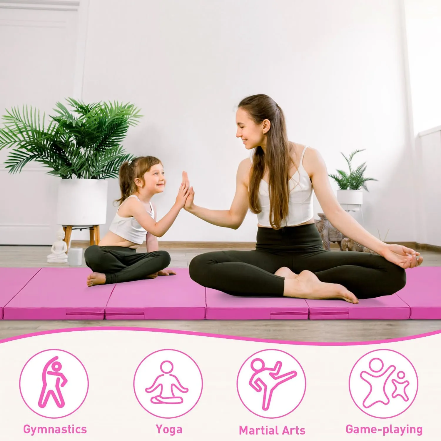 Gymnastics Mat, 3'x6'/4'x8' Thick Folding Kids' Gymnastic Tumbling Mat with Carrying Handles for Home Gym Exercise & Play