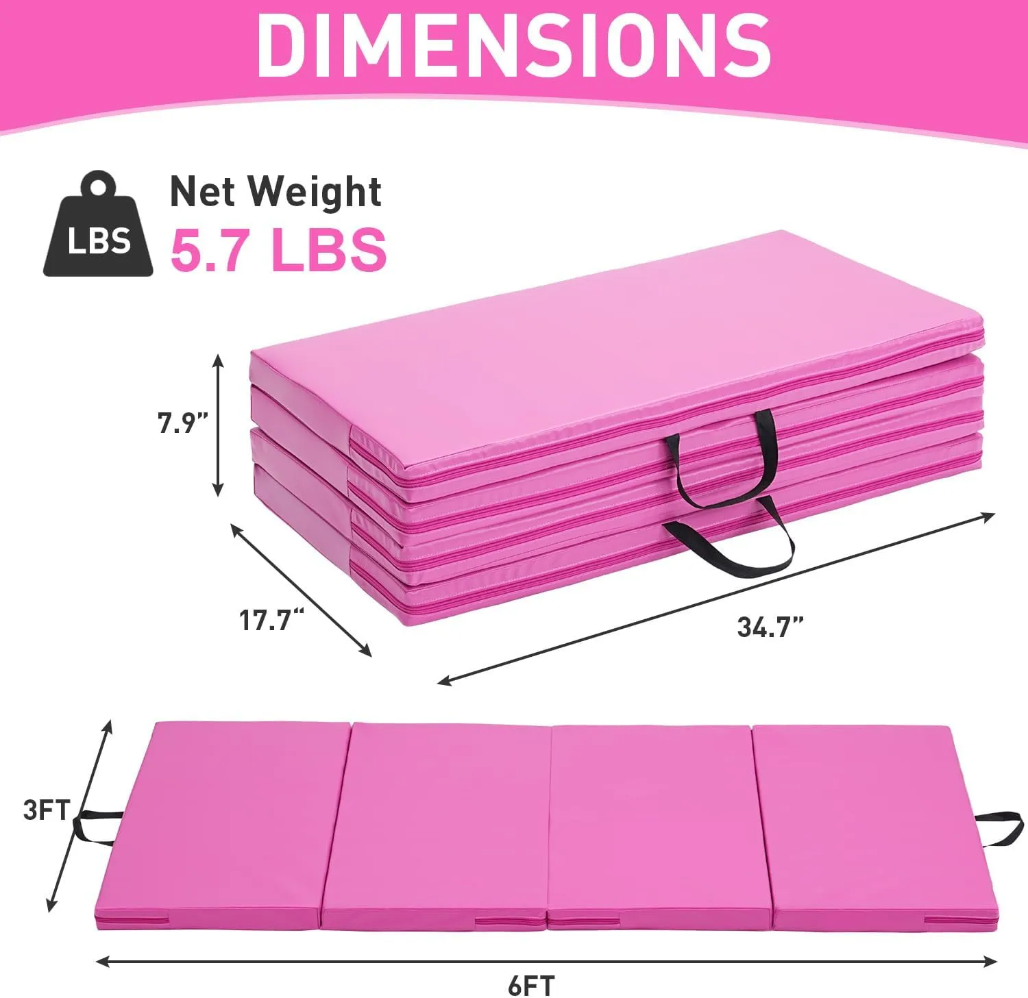 Gymnastics Mat, 3'x6'/4'x8' Thick Folding Kids' Gymnastic Tumbling Mat with Carrying Handles for Home Gym Exercise & Play
