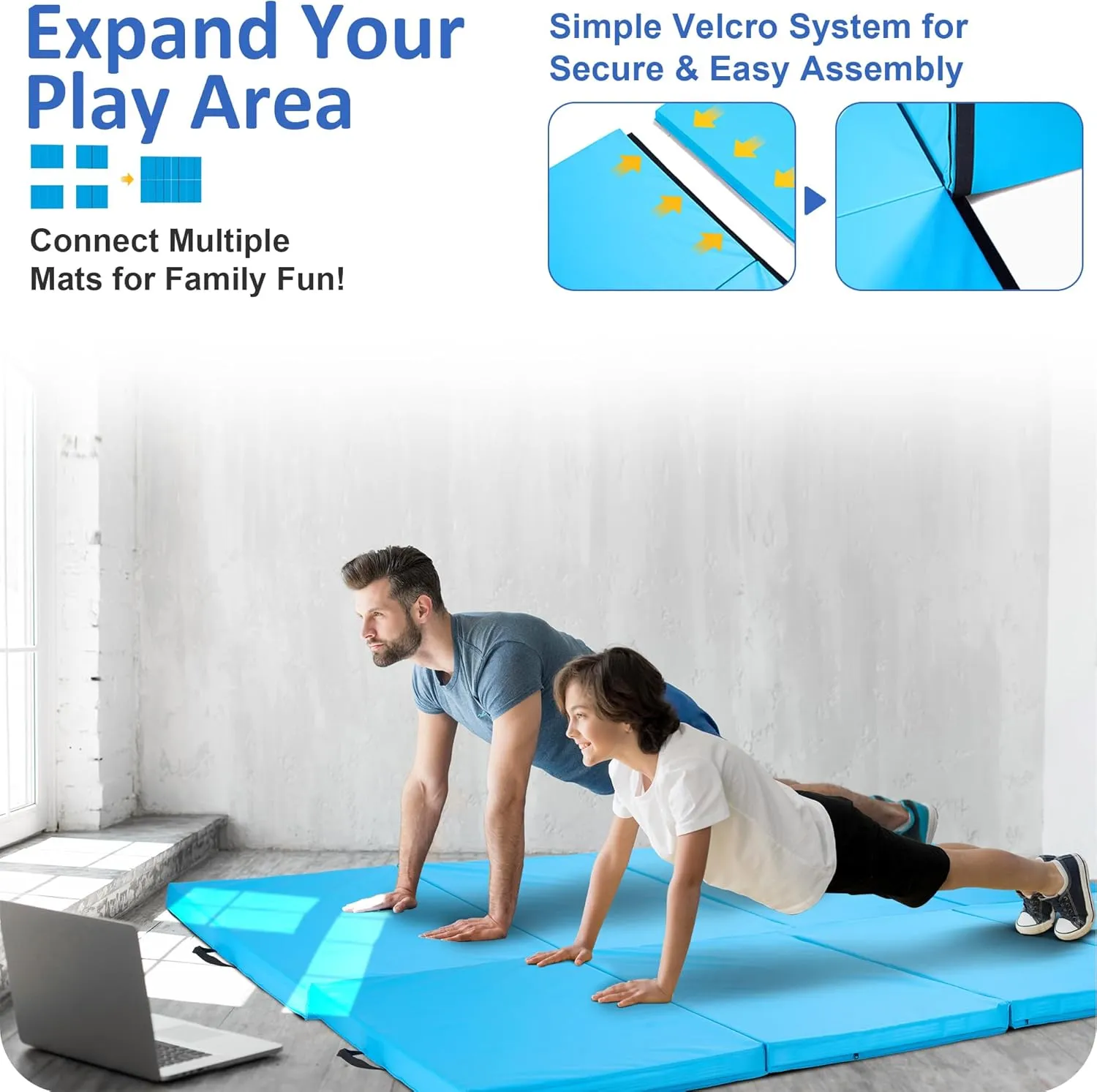 Gymnastics Mat 4'x10'x2" Thick Tumbling Mat with Carrying Handles Floding Interlocking Gym Mat for Gymnastics, Wrestling, MMA, Martial Arts, Stretching, Core Workouts