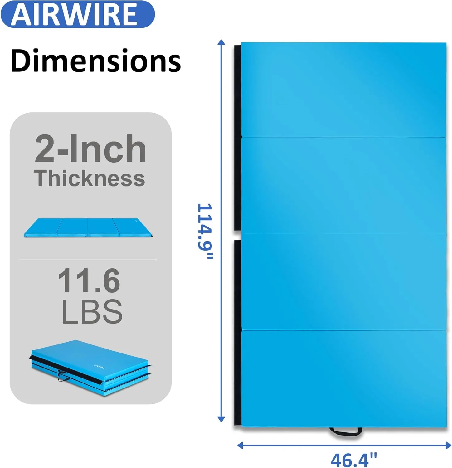 Gymnastics Mat 4'x10'x2" Thick Tumbling Mat with Carrying Handles Floding Interlocking Gym Mat for Gymnastics, Wrestling, MMA, Martial Arts, Stretching, Core Workouts