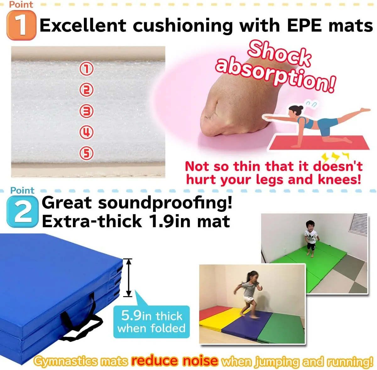 Gymnastics Mat Folding Stretch Mats 71"x24"x2" Exercise Muscle Training Children Play Horizontal Bar Mat Yoga Sports Soundproof Home Use