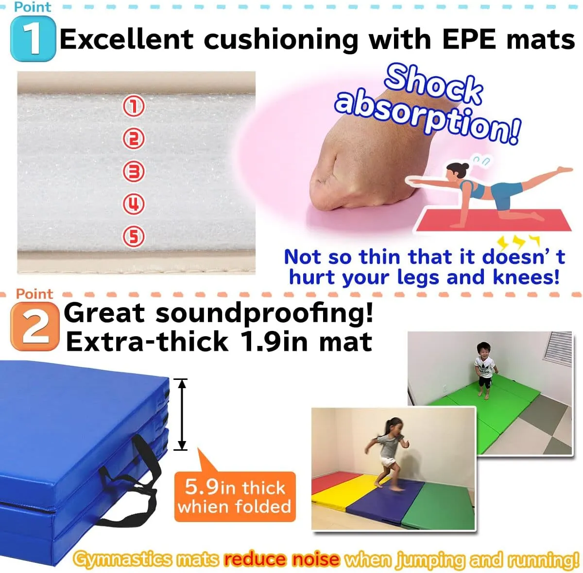 Gymnastics Mat Folding Stretch Mats 71"x31"x2" Exercise Muscle Training Children Play Horizontal Bar Mat Yoga Sports Soundproof Home Use