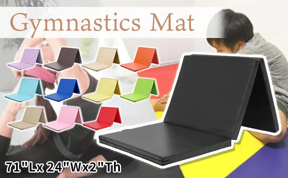Gymnastics Mat Gym Mat Folding Mattress with Handle,2"/4" Thick Waterproof Floor Mattress Sleep Padding High Density Foam Floor Guest Bed with Removable Cover