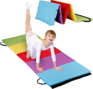 Gymnastics Tumbling Mat for Kids, 4 Folding Lightweight Padded Foldable Exercise Mat w/Carrying Handle for Home Gyms Indoor Outdoor,76.97 x 30.31 x 1.18 in