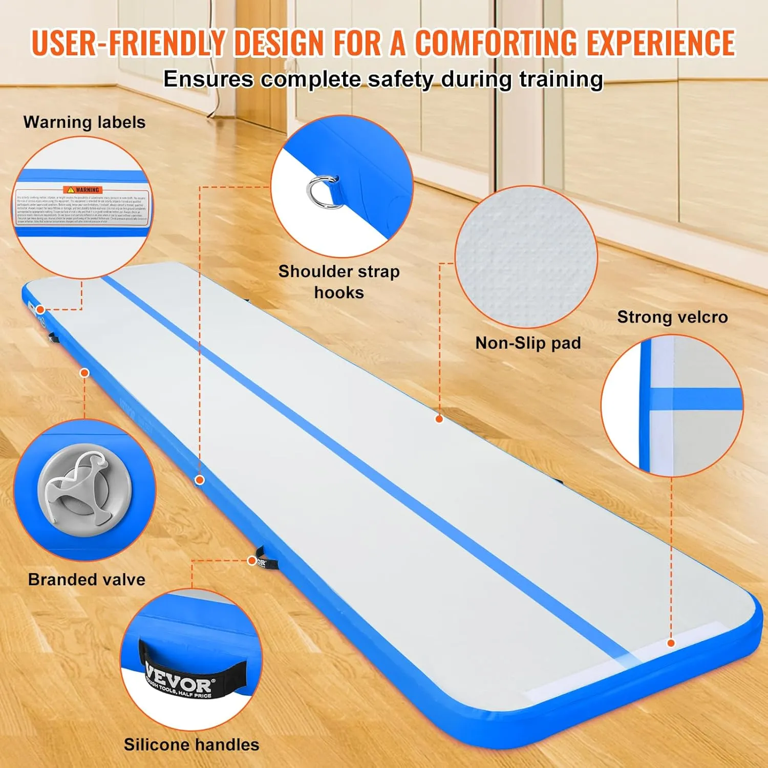 Happybuy Inflatable Air Gymnastic Mat, 4 inches Thickness Air Tumble Track with Electric Air Pump,Dubrable Material Air Mat for Home Use/Training/Cheerleading/Yoga/Water