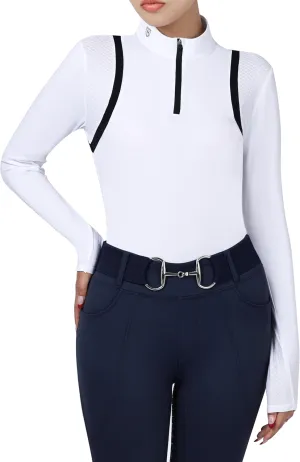Harrison Howard Horse Riding Shirts w/Ventilation Underarms Inner Arms Shirts for Women Horse Riding Top 1/4 Zip Design