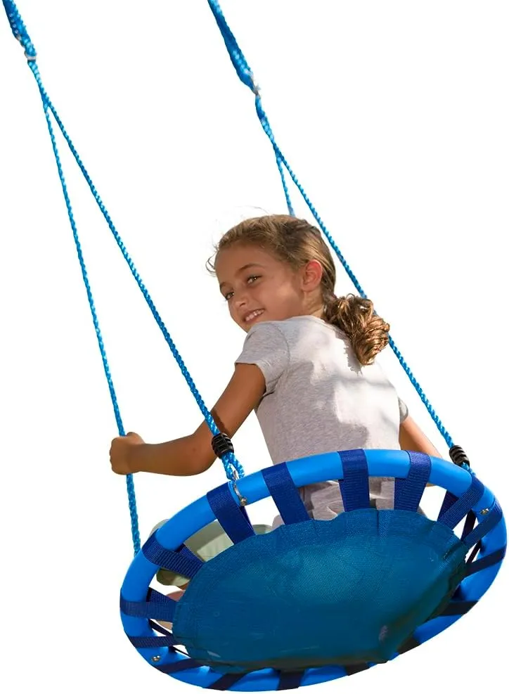 Hearthsong 24-Inch ColorBurst Round Tree Swing with Mesh Mat and Foam-Padded Metal Frame, Blue