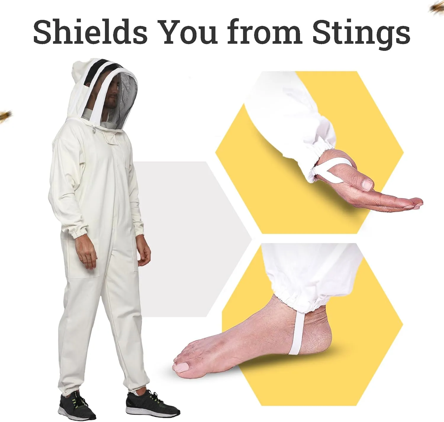 Heavy Duty Bee Suit with Easy Veil- Extra Thick 100% Cotton Bee Suit Sting-Proof Protection Pro Beekeeper Suit Bee Keeper Bee Keeping Suit Complete Professional Bee Suit with Gloves 6XL