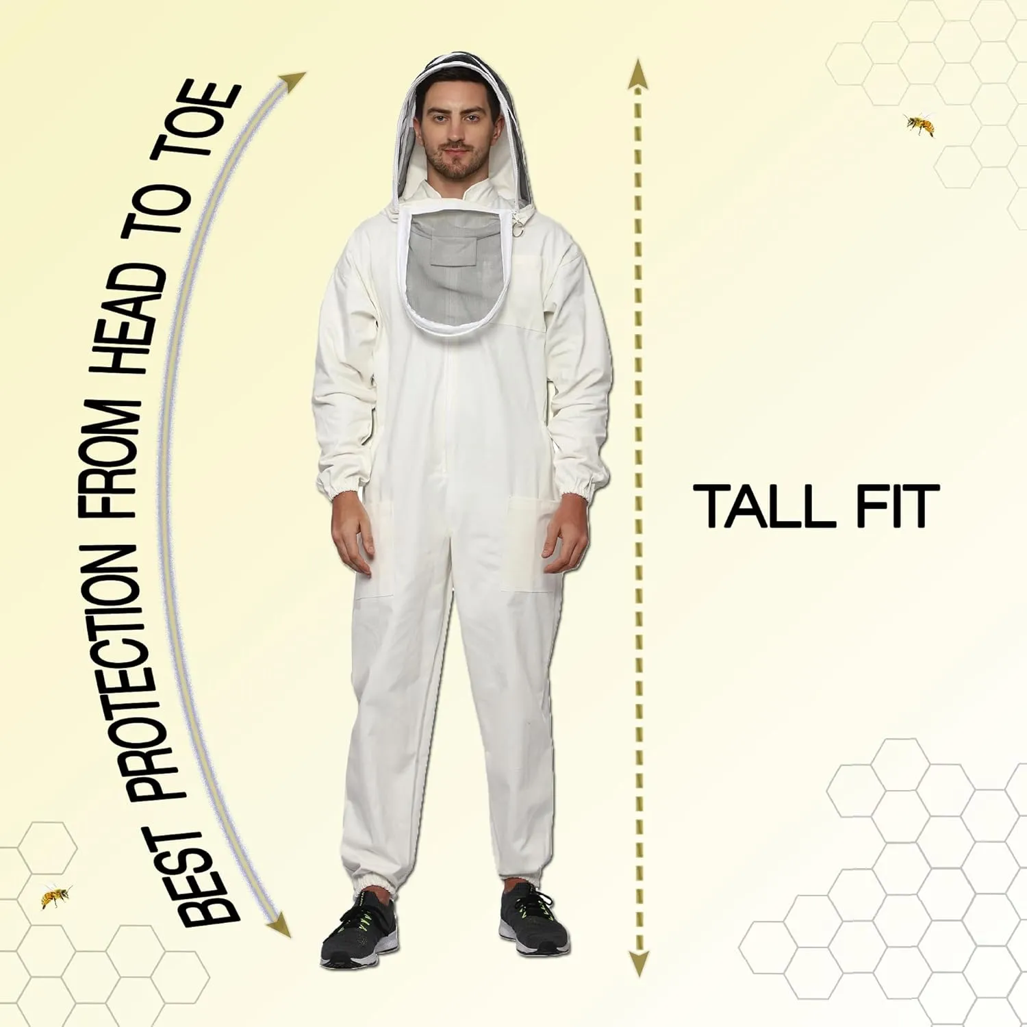 Heavy Duty Bee Suit with Easy Veil- Extra Thick 100% Cotton Bee Suit Sting-Proof Protection Pro Beekeeper Suit Bee Keeper Bee Keeping Suit Complete Professional Bee Suit with Gloves 6XL