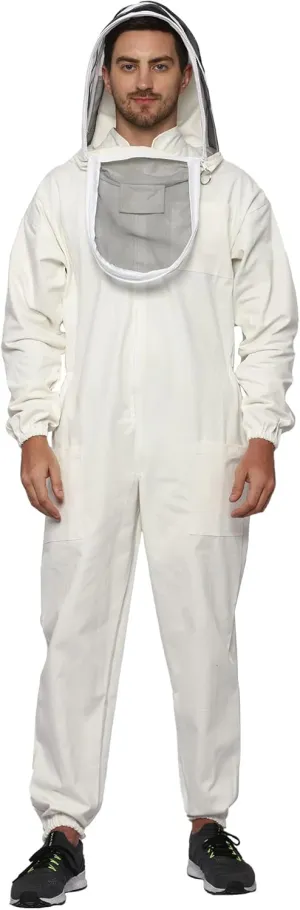 Heavy Duty Bee Suit with Easy Veil- Extra Thick 100% Cotton Bee Suit Sting-Proof Protection Pro Beekeeper Suit Bee Keeper Bee Keeping Suit Complete Professional Bee Suit with Gloves 6XL
