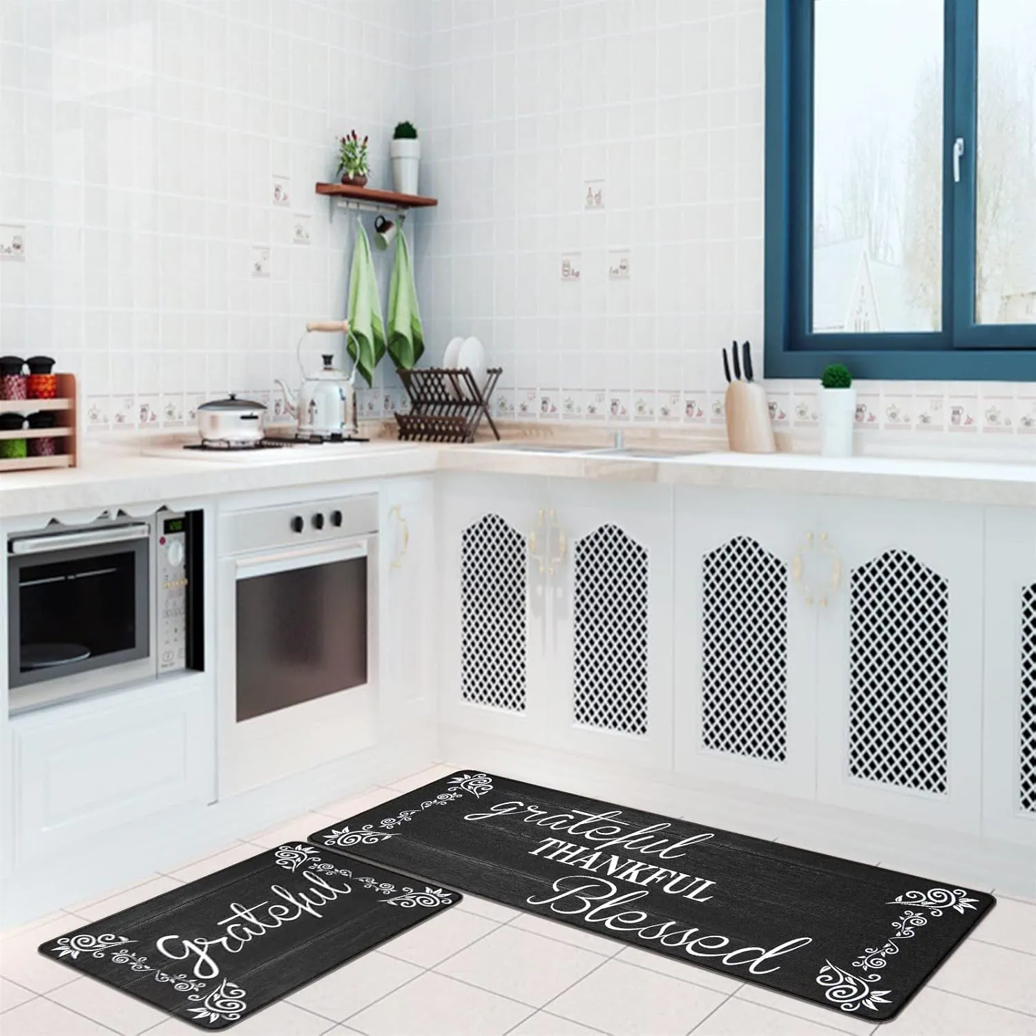 HEBE Anti Fatigue Kitchen Mat Set of 2 Non Slip Cushioned Kitchen Mats for Floor Waterproof Farmhouse Kitchen Rugs and Mats Set Comfort Standing Desk Mat Carpet for Sink,Office,Laundry